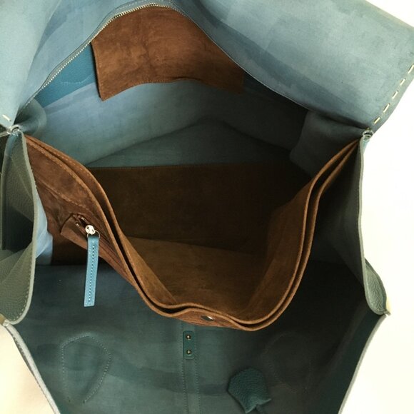 NWT Nagatani Made in Japan Large Tote w/Dust bag Blue Leather - Picture 11 of 16